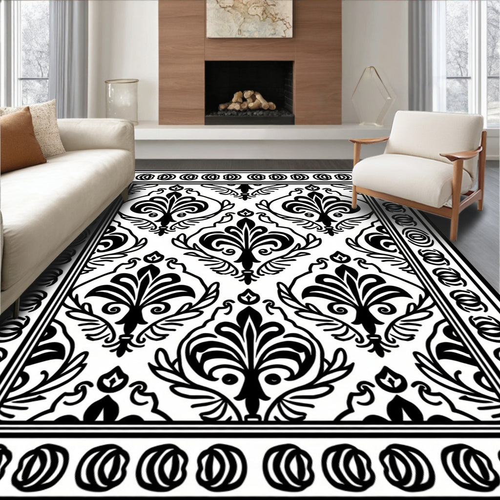 Classic Fleur-De-Lis Black and White Pattern Rug