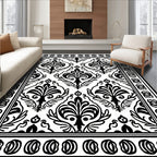 Classic Fleur-De-Lis Black and White Pattern Rug