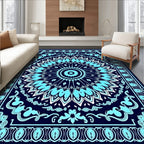 Intricate Teal Mandala Patterned Rug