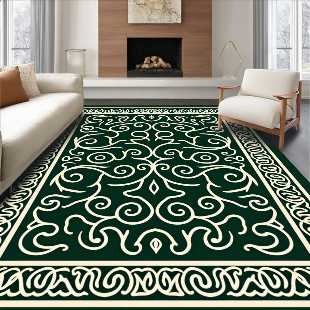 Elegant Ivory Scrollwork Design Rug