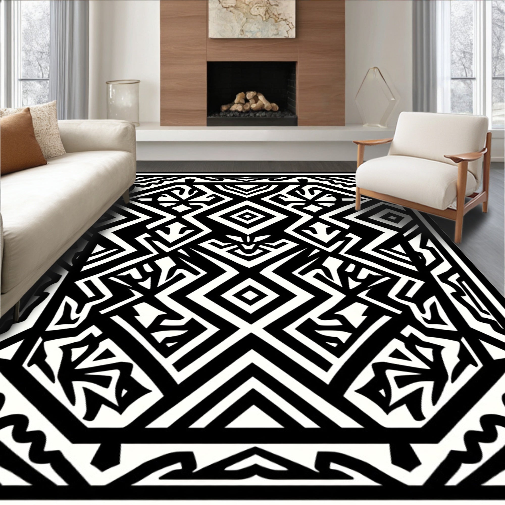 Bold Geometric Aztec Inspired Design Rug