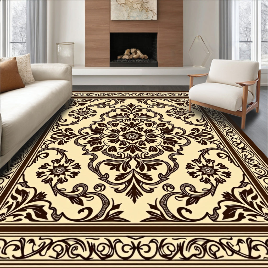 Classic Floral Damask Scrollwork Pattern Rug