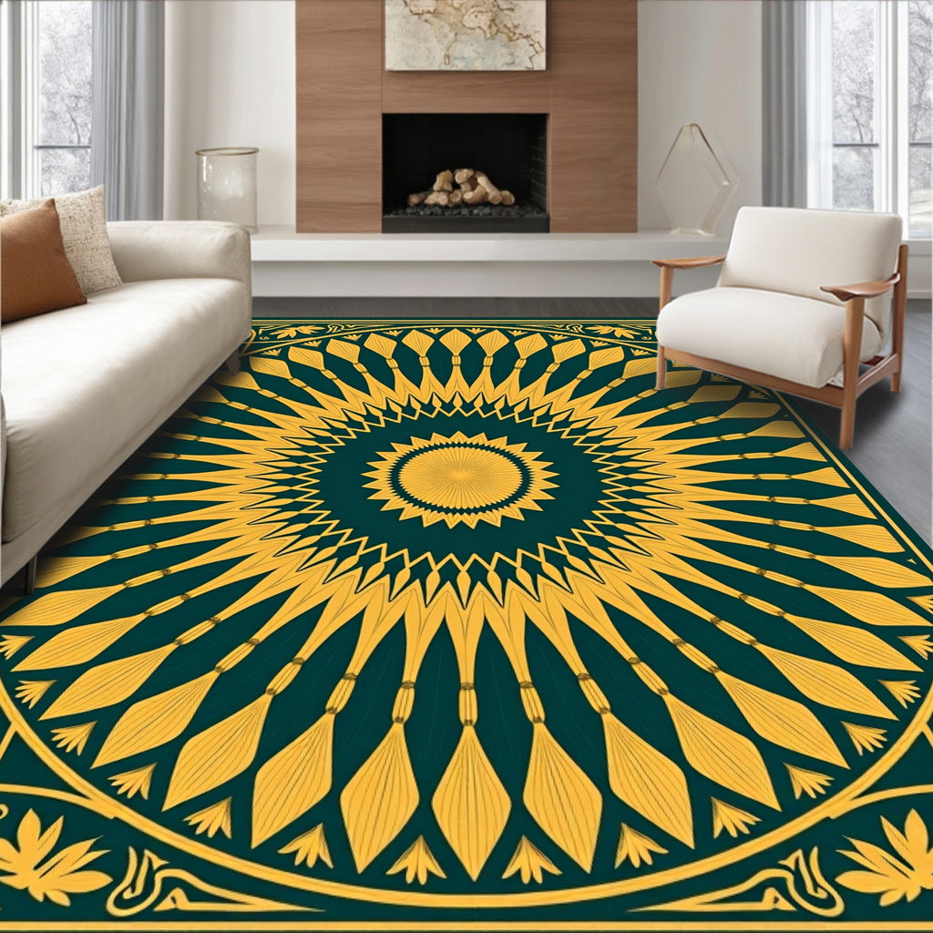 Radiant Sunburst Mandala Pattern Rug