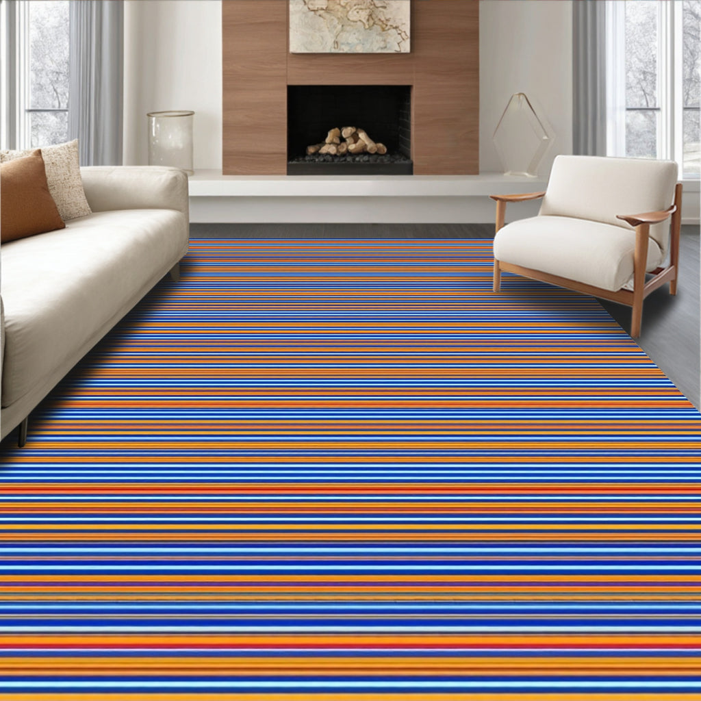 Bright Orange And Blue Stripe Design Rug
