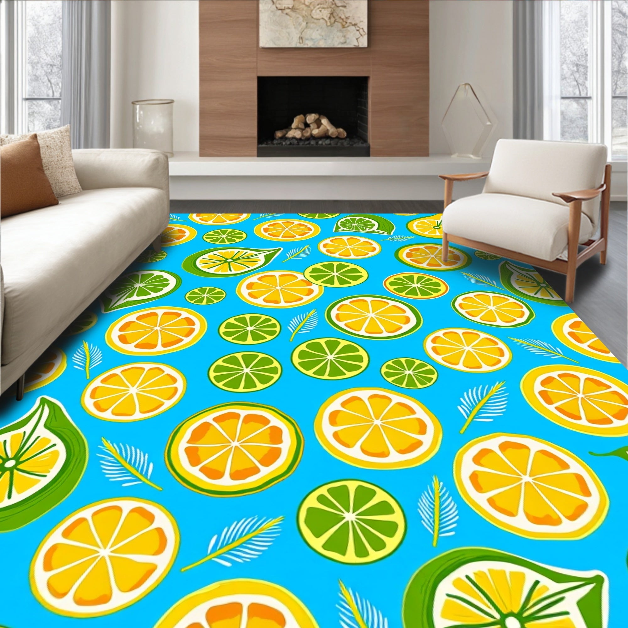 Citrus Slice Pattern With Fern Accents Rug