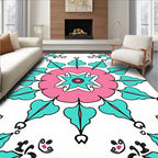 Pink Teal Starburst Mandala Design Rug