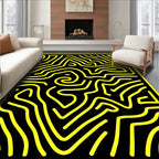 Bold Yellow Abstract Maze Pattern Rug