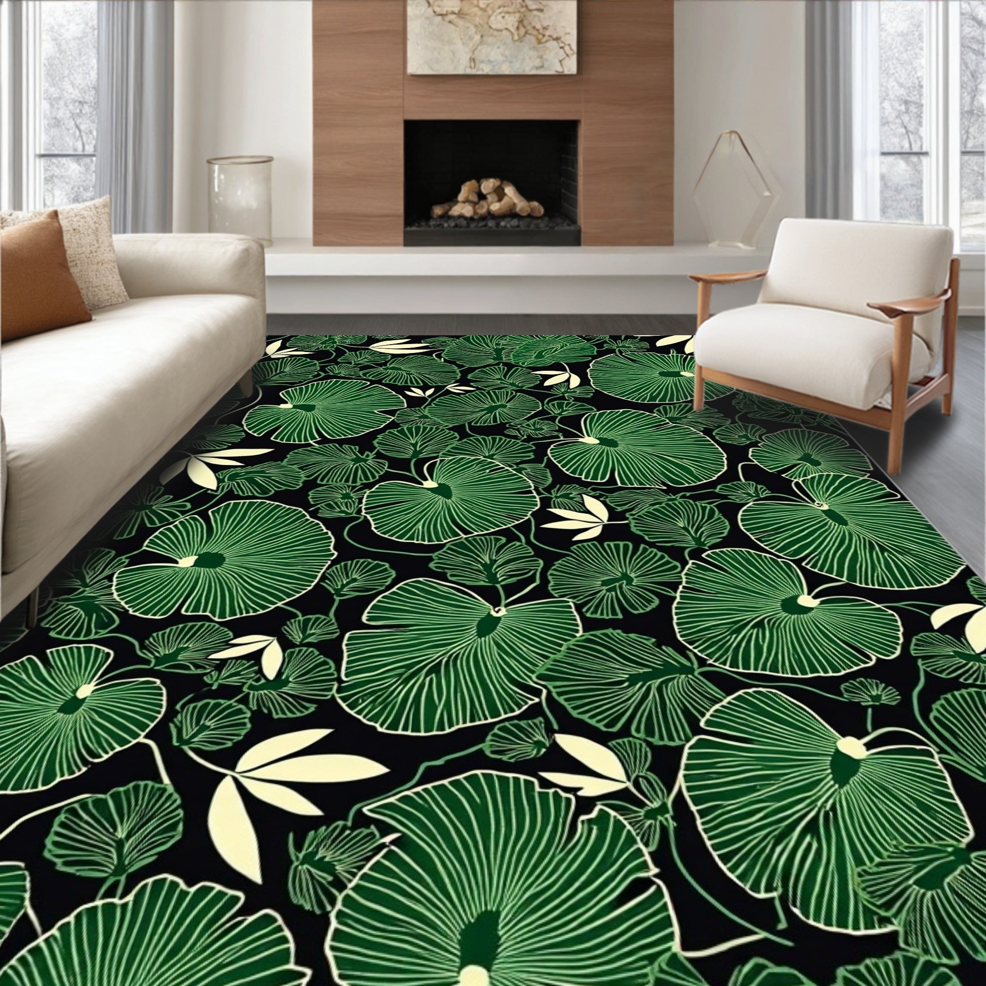 Green Leaf Vine Pattern Rug