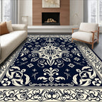 Ornate Floral Border Medallion Pattern Rug