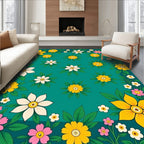 Teal Floral Garden Charm Rug