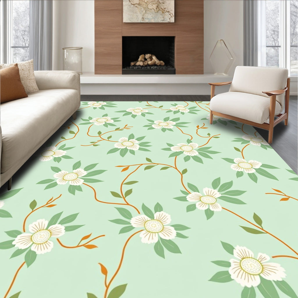 Mint Green Floral Vine Pattern Rug