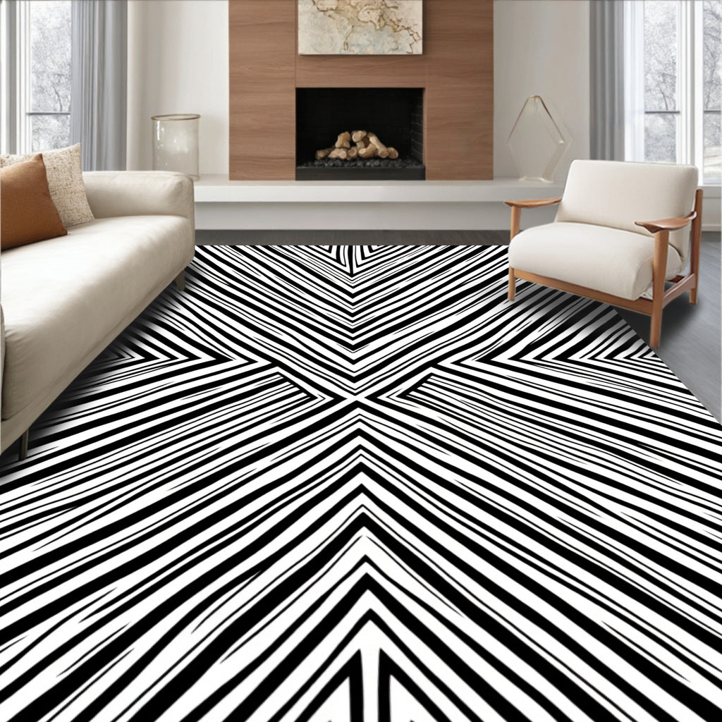 Bold Black White Angular Pattern Rug