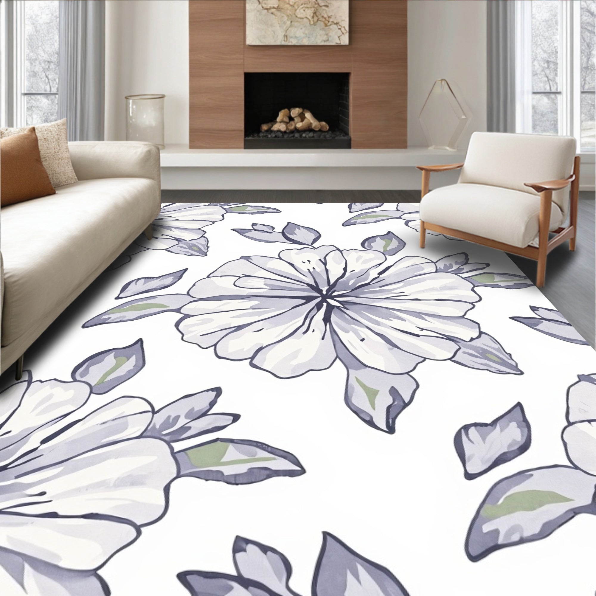 Soft Hued Floral Pattern Design Rug