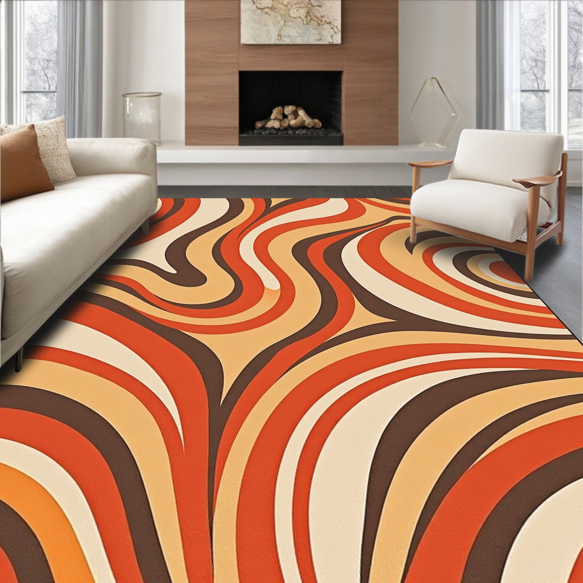 Retro Swirl Abstract Warm Tones Rug