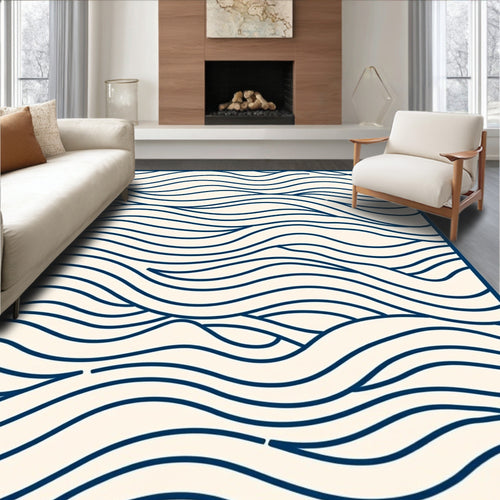 Abstract Navy Wave Pattern Rug