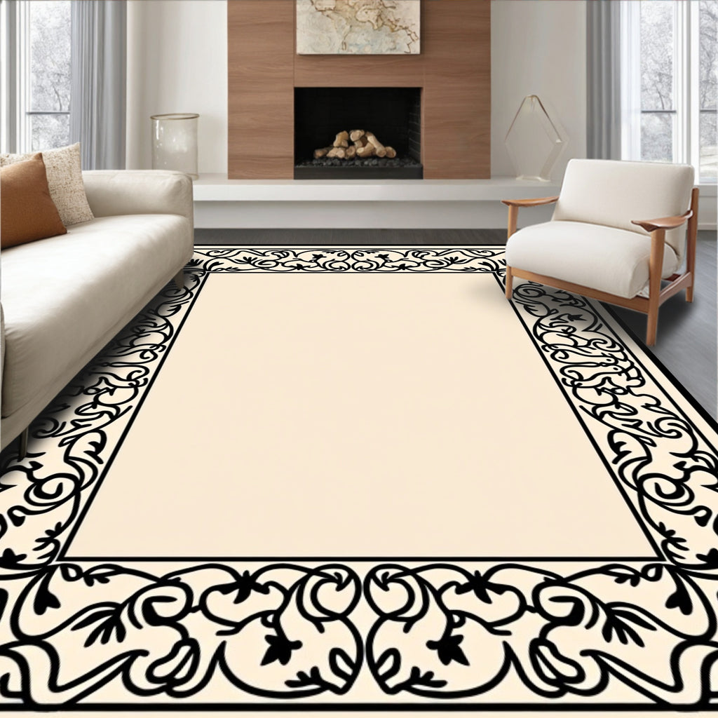 Vines Leaves Baroque Border Design Rug