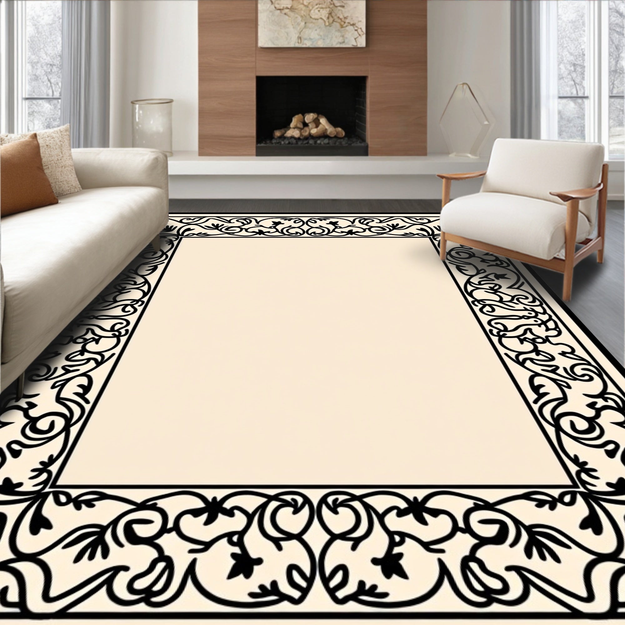 Vines Leaves Baroque Border Design Rug