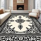 Classic Black Cream Arabesque Frame Rug