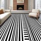 Graphic Black White Vertical Barcode Pattern Rug