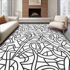 Abstract Black White Swirl Pattern Rug