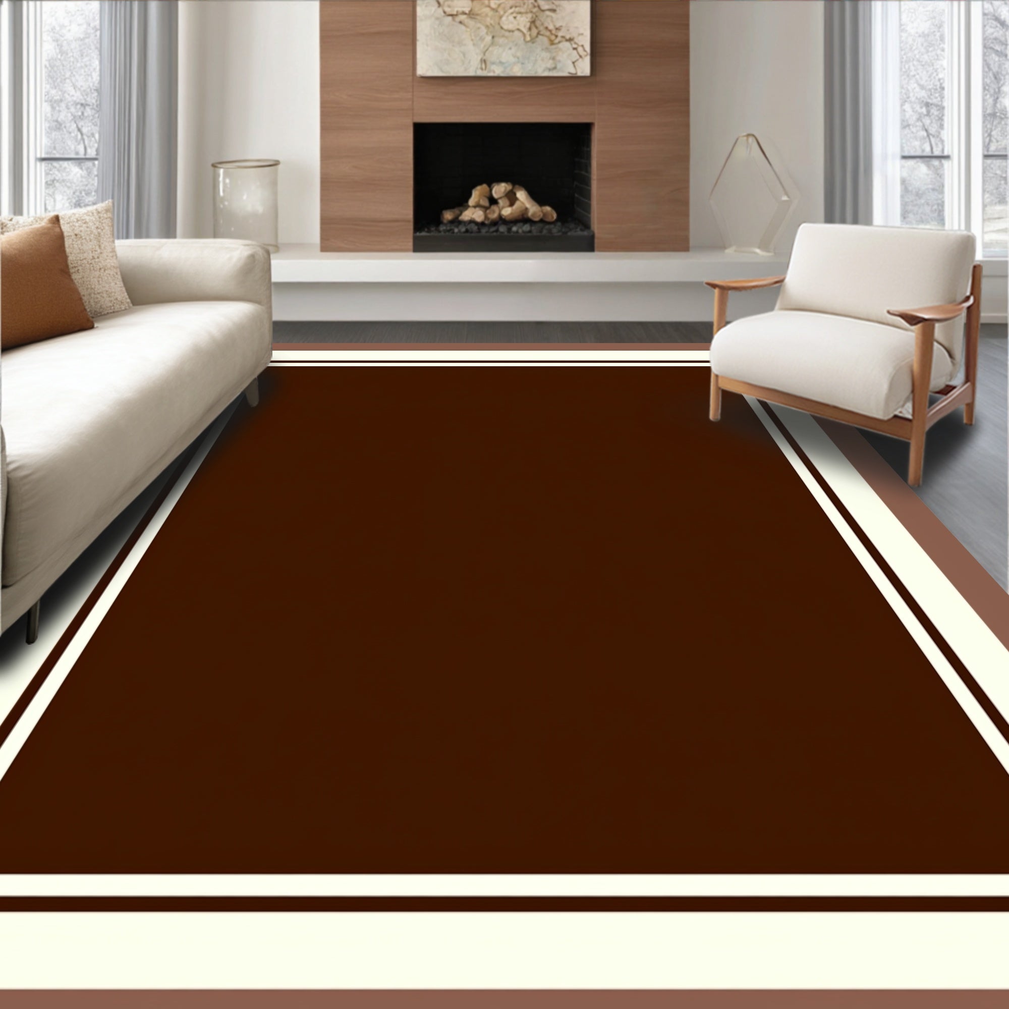 Simple Bold Bordered Dark Brown Rug