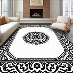 Ornate Black White Mandala Frame Pattern Rug