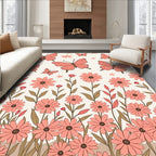 Coral Butterflies and Floral Garden Pattern Rug