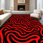 Bold Red Black Swirling Lines Rug
