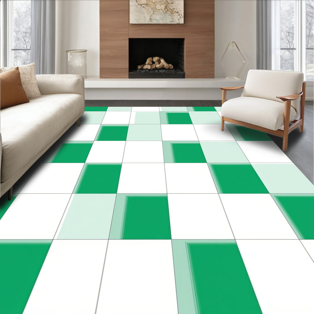 Shaded Green White Checkerboard Pattern Rug