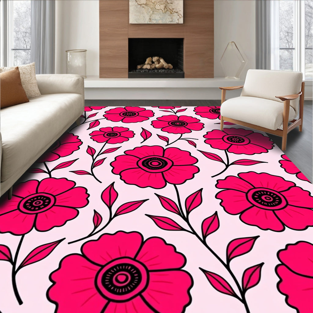Bold Magenta Floral Pattern Rug