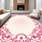 Ornate Pink Floral Corner Pattern Rug