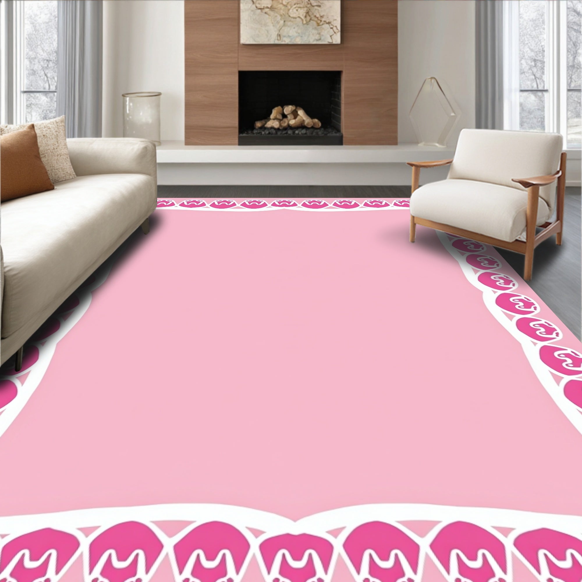 Pink Floral Repeat Border Rug