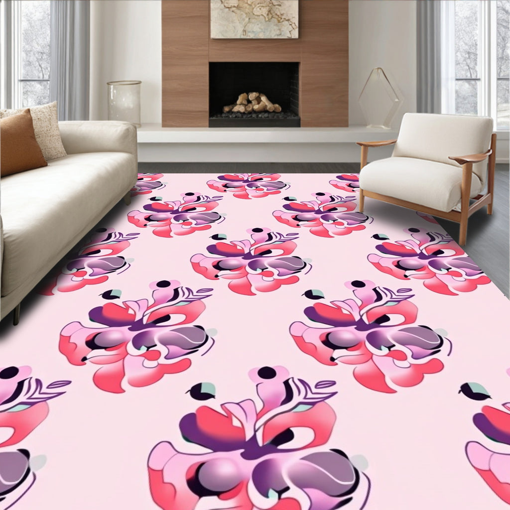 Abstract Pink Floral Swirls Pattern Rug