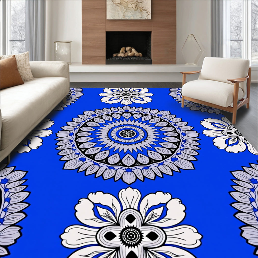 Radiant Blue Mandala Floral Art Rug