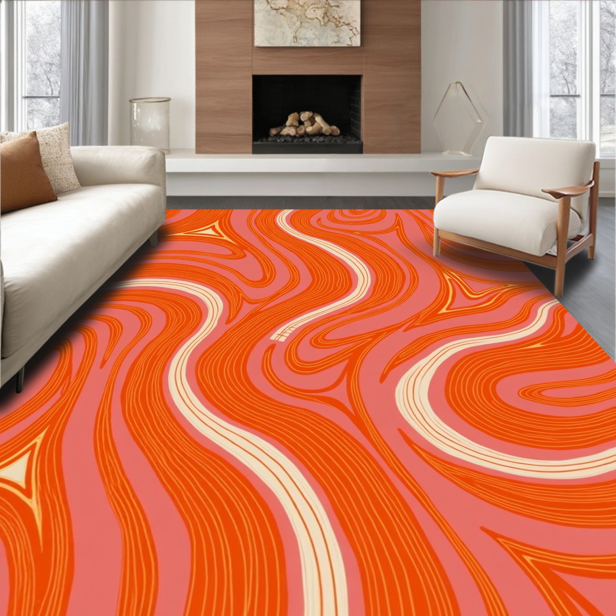 Retro Swirl Wave Pattern Rug