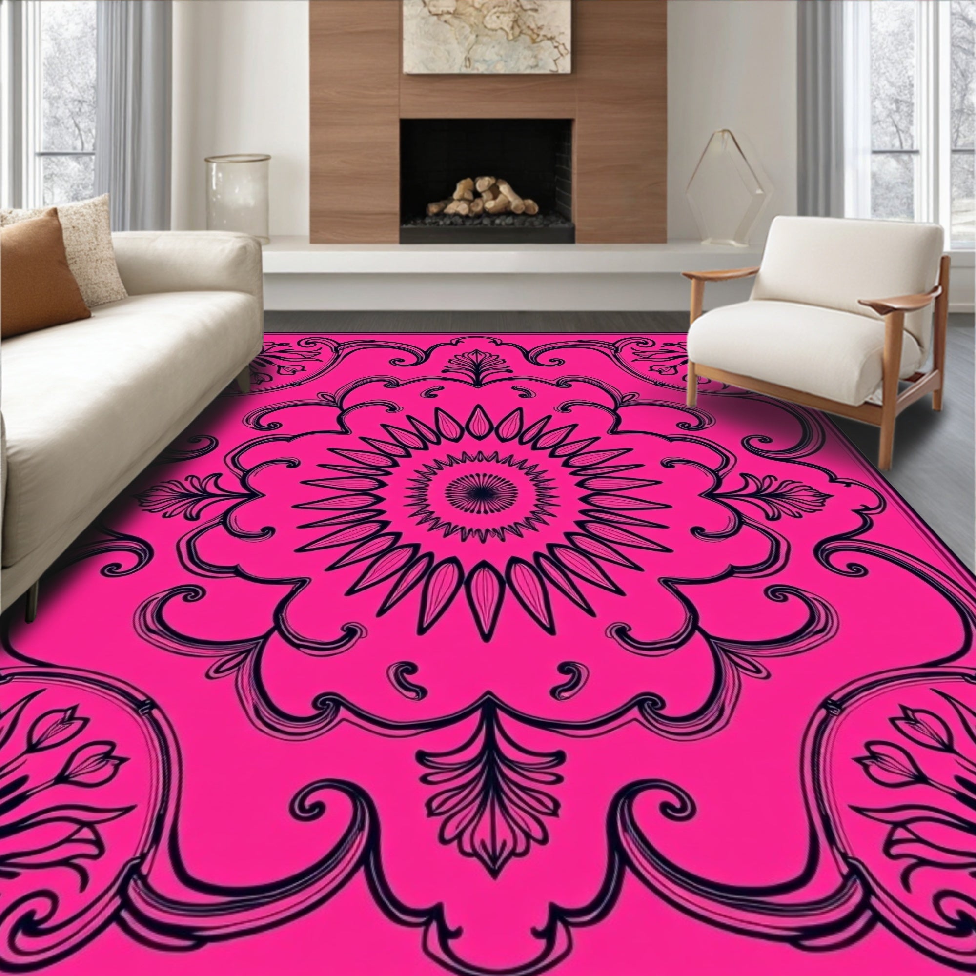 Vibrant Floral Mandala Pattern Rug