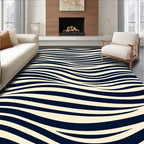 Dark Blue Cream Wavy Stripe Rug