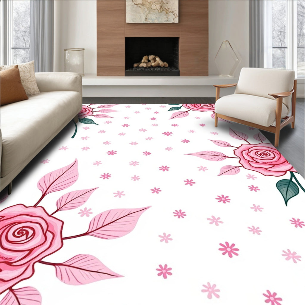 Pink Rose Floral Scatter Rug