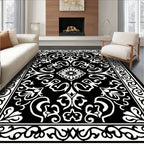 Black And White Damask Motif Rug