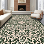 Elegant Dark Green Floral Arabesque Design Rug