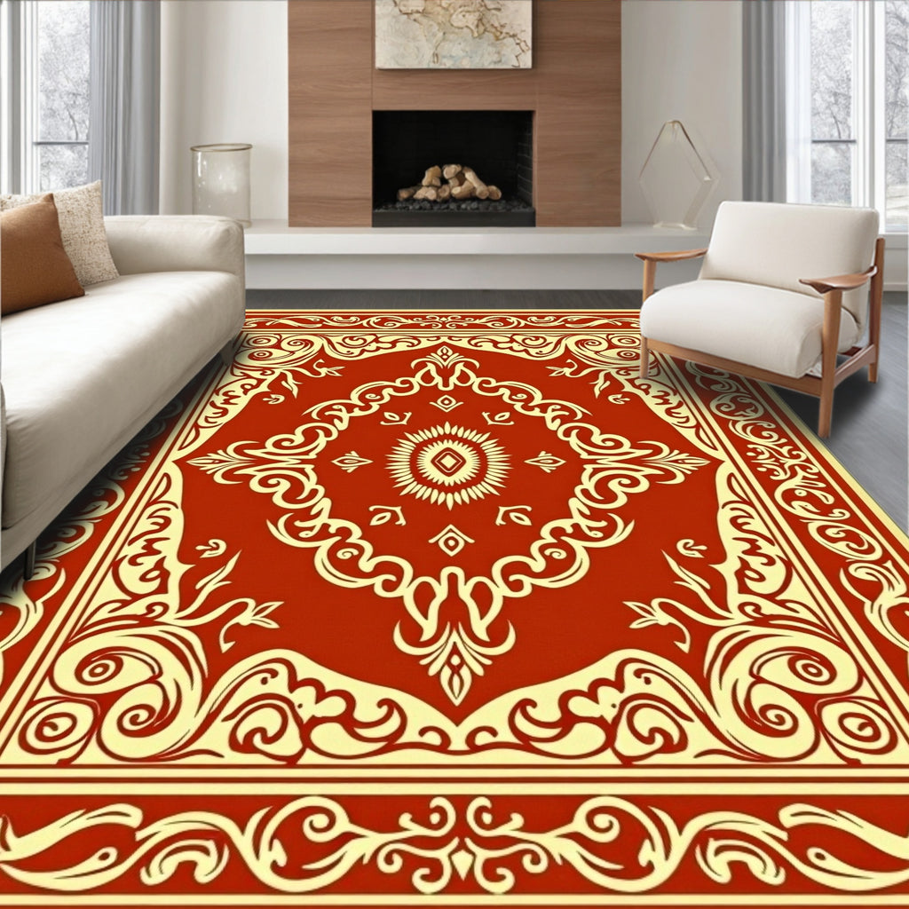 Damask Inspired Scrollwork Floral Medallion Rug