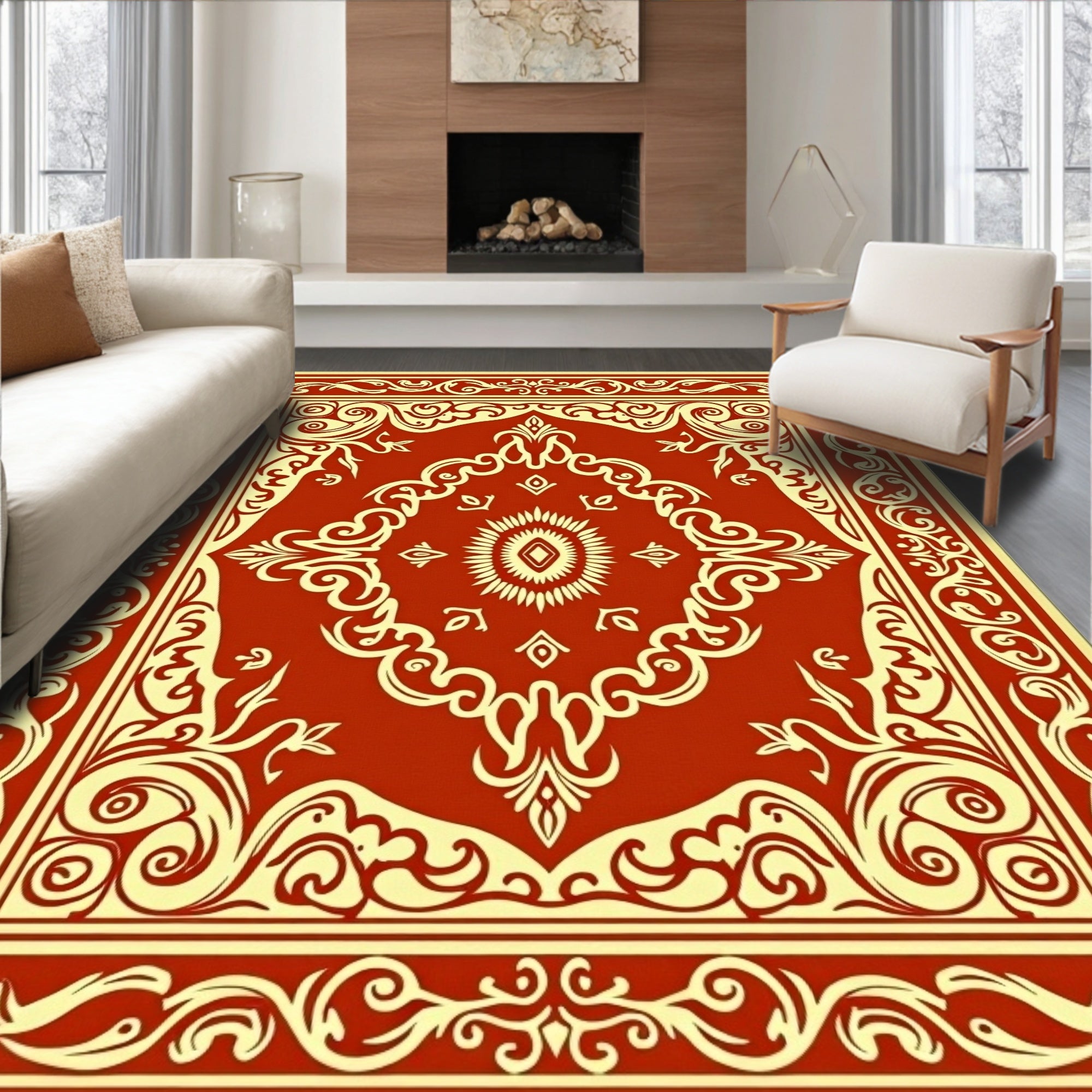 Damask Inspired Scrollwork Floral Medallion Rug