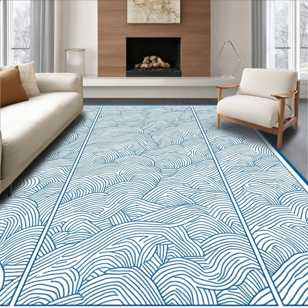 Blue Wavy Contour Layered Design Rug