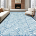 Blue Wavy Contour Layered Design Rug