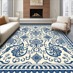 Ornate Floral Blue Cream Pattern Rug