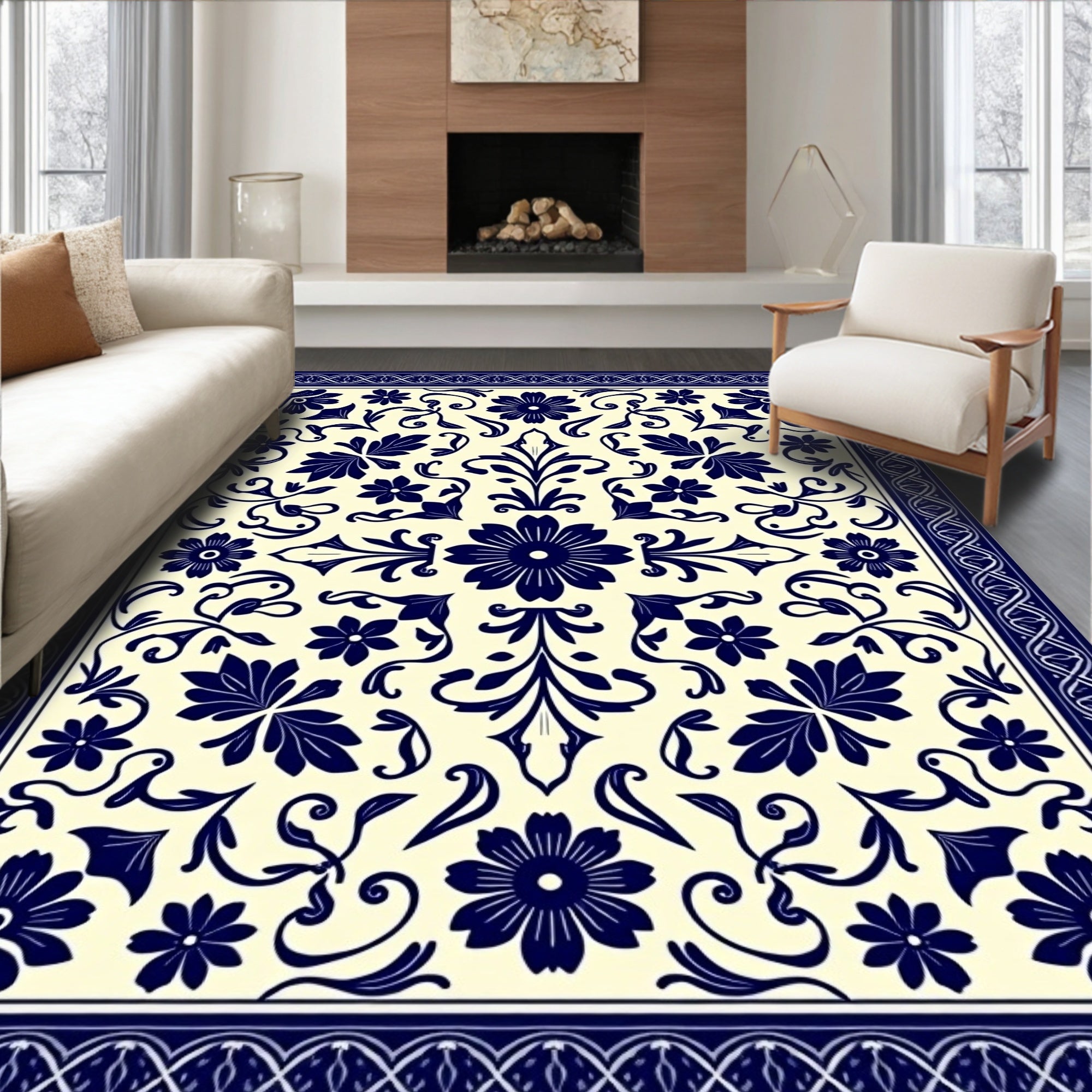 Classic Floral Scrollwork Pattern Rug