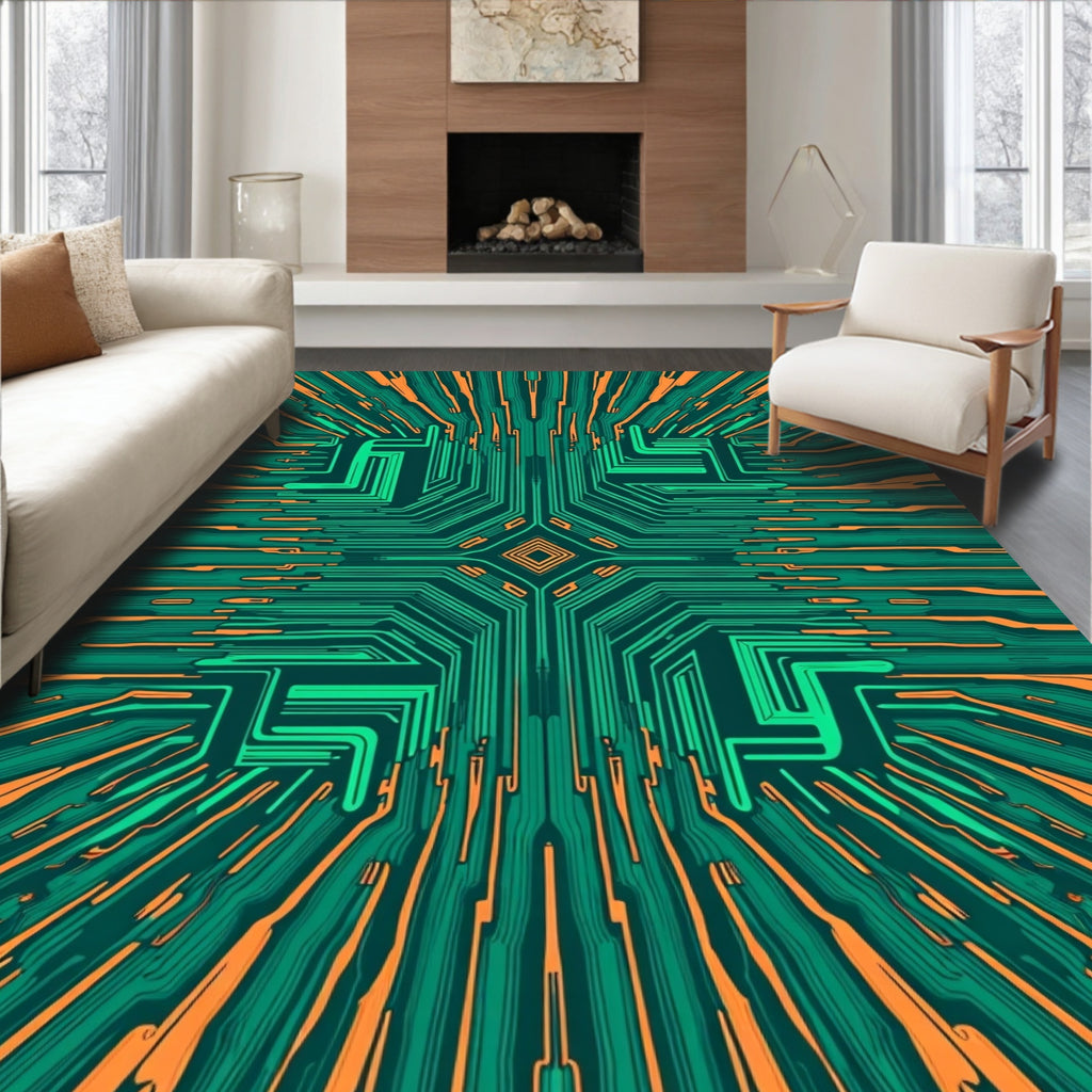 Circuit Board Geometric Pattern Design Rug