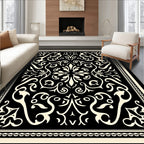 Classic Scrollwork Black Cream Rug