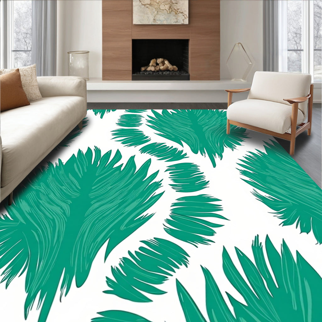 Teal Tropical Leaf Pattern Rug