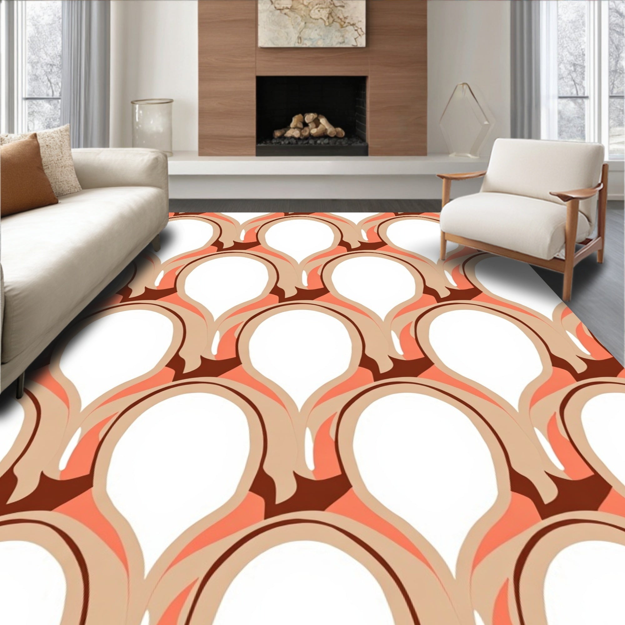 Retro Arc Pattern With Warm Tones Rug